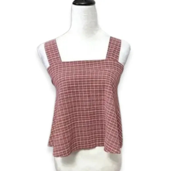 Torio Mauve Pink Grid Check Square Neck Tank Top Sleeveless A Line S Casual Boho - Image 2