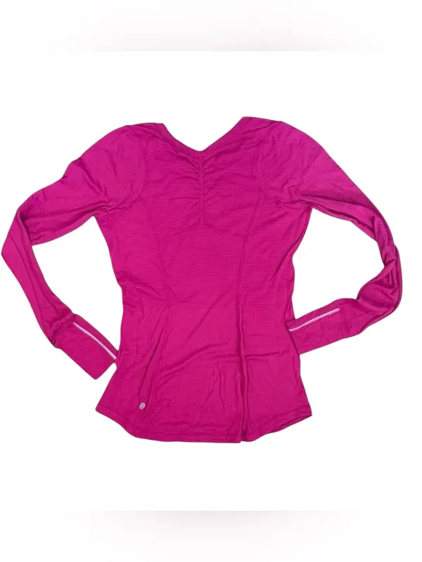 Lululemon Shirt Womens Pink Micro Stripes Swiftly Tech Long Sleeve Thumbholes 10 - Image 5