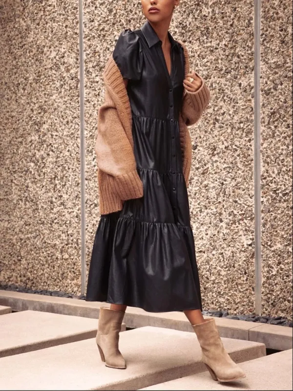 Brochu Walker Faux Leather Havana Dress Timber Brown - Image 2
