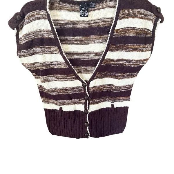 Nick & Mo Y2K Striped Cardigan L Brown White - Image 2
