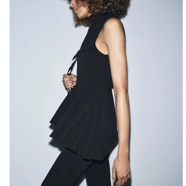 Zara NWT black asymmetrical peplum ruffle hem top - Image 8