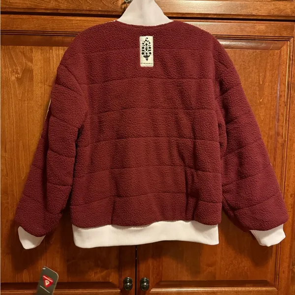 NWT Free People FP Movement Fleecy Sherpa Scrunchy Pippa Jacket in Burgundy Red - Image 3