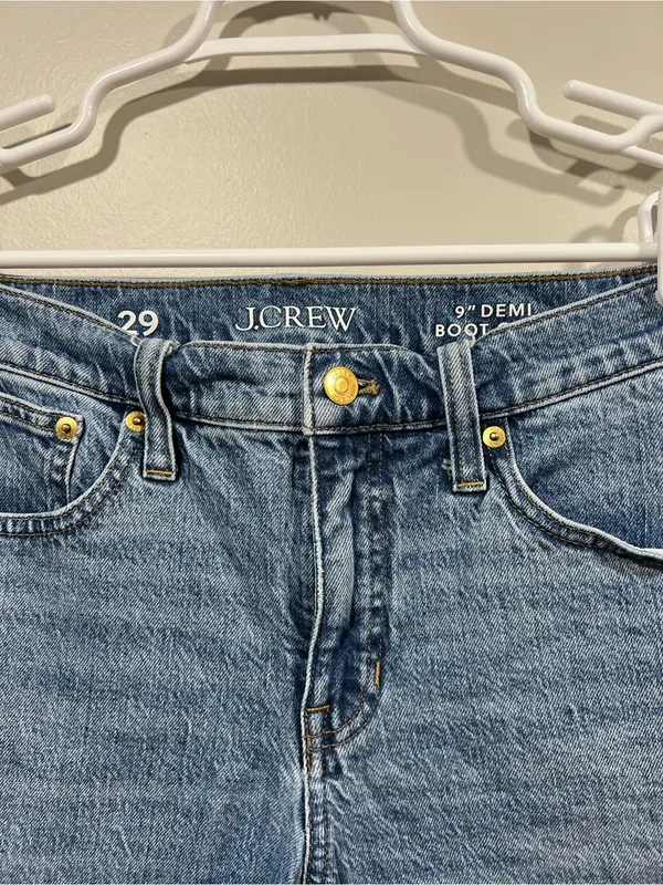J. Crew Demi Boot Cut Cropped Raw-Hem Jeans in Medium Blue Size 29 - Image 4