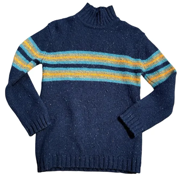 VTG J. CREW 100% Shetland Wool Black Stripe Mock Neck Sweater - Size S - Image 2