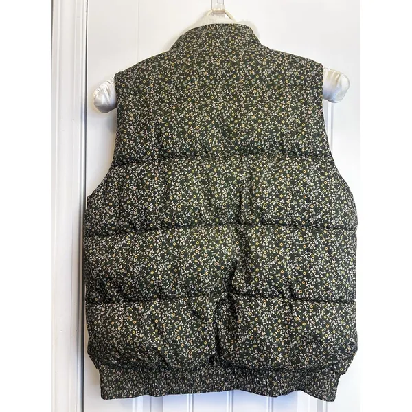 Universal Threads Women’s Green Floral Puffer Vest Sherpa Collar Full Zip Small - Image 16