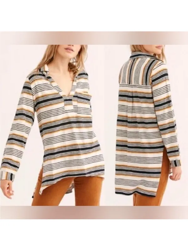 Free People Beach Breaker Tunic Stripe Ivory Black XS - Image 3