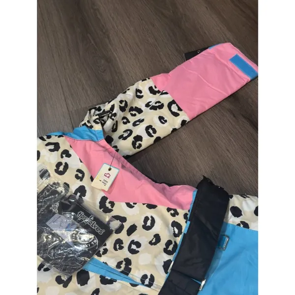 Tipsy Elves Ski Snow Suit Women's Size XS Snow Leopard Pink Blue Faux Fur Read - Image 9