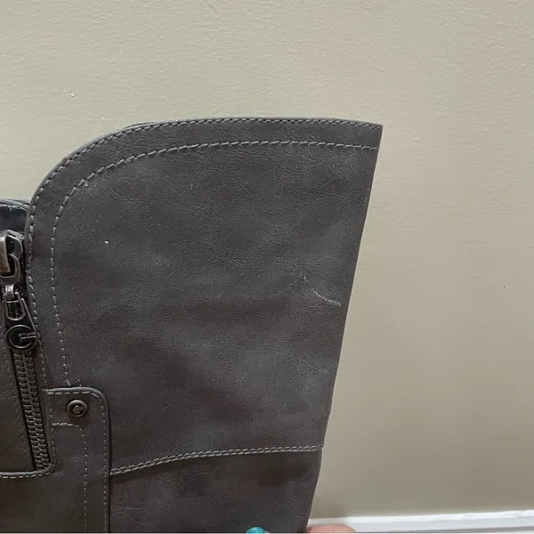 G By Guess Riding Boots Gray Women Size 9 Tall Knee High Buckle Strap Zip Boots - Image 10
