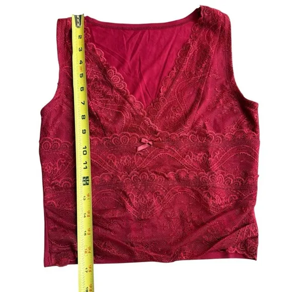 Cider Women's‎ Size S Lace Tank Top Burgundy Red Plunge Neck Y2K Euro Crop - Image 6