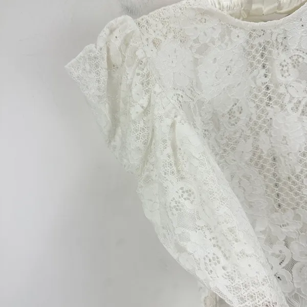 NEW Naked Wardrobe The Statement Lace Blouse Long Puff Sleeve Ivory Romantic S - Image 4