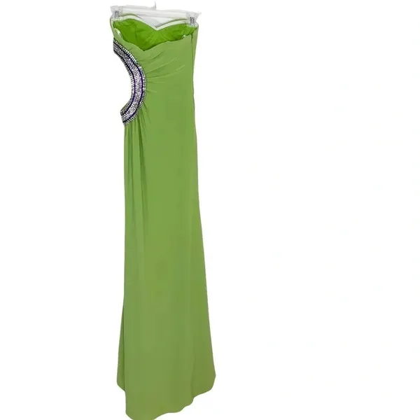 NWT Jasz Dress Strapless Gown Open Side with Rhinestones Bright Green Size 00 - Image 5