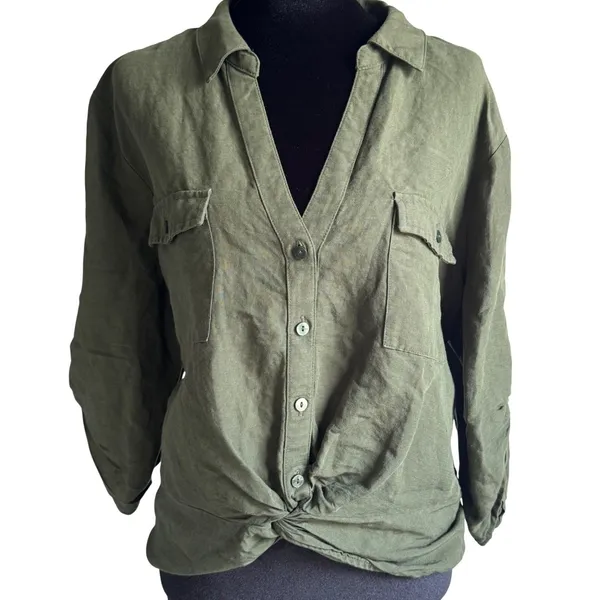 INC International‎ Concepts XXL Olive Green Twist Front Roll Tab Utility Shirt - Image 3