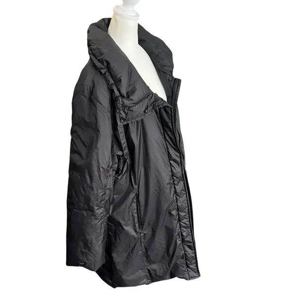 Eileen Fisher Long Down Puffer Coat Eggshell Gray Stand Collar Size L - Image 7