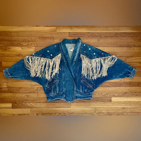 🤠Fringe Denim Western Jacket💃🏼 ~Large Blue - Image 3