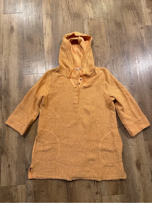 Soft Surrounding Cozumel Henley Cozy Hooded Button Pullover Sweater Orange M - Image 2