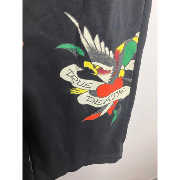 Ed Hardy Sweatpants Womens XL Black Excellent True Death Eagle Glitter Logo - Image 3
