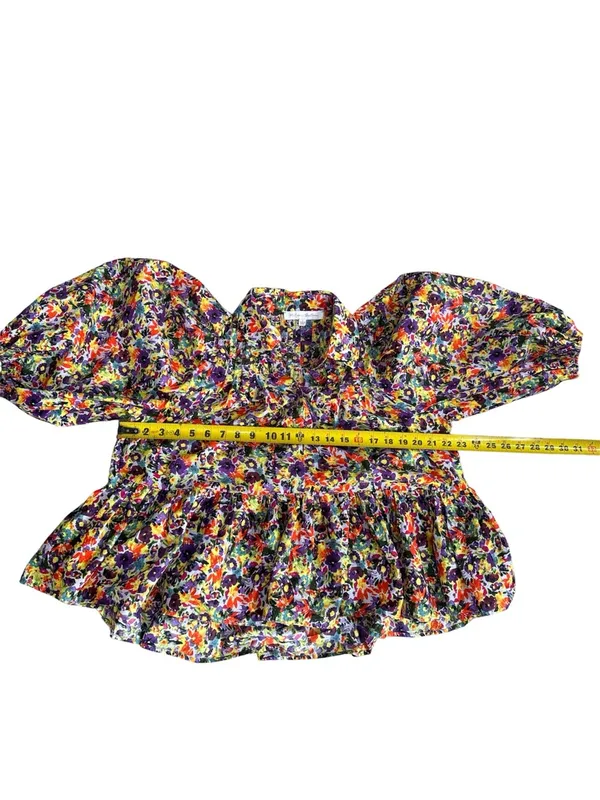 Meet me in Santorini 100% Cotton Boho Floral Peplum Blouse Multicolor SzLarge A1 - Image 8