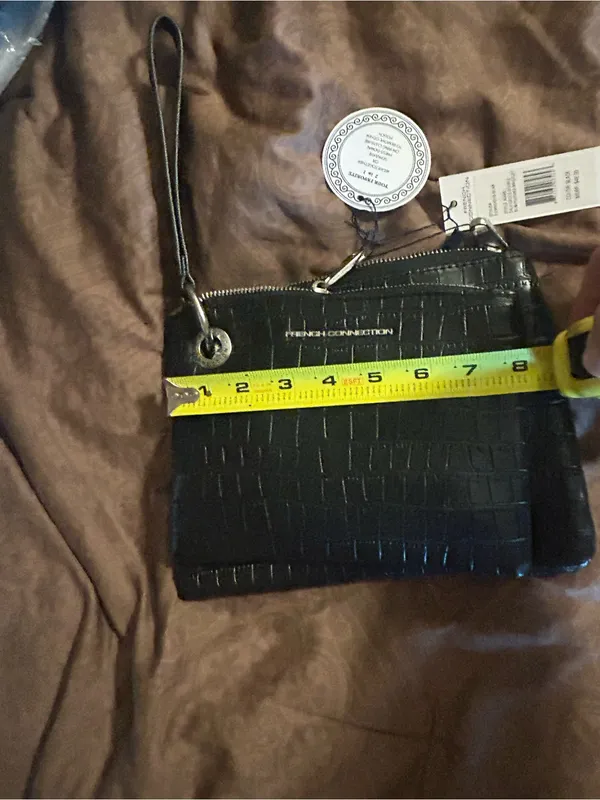 French Connection Black Croc-Embossed Slim double Wristlet with Ring Detail - Image 8