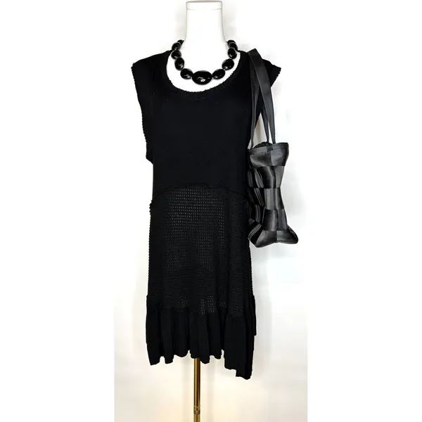 POL Womens Black Sleeveless Boho Knit Ruffle‎ Mini Dress SMT1835 Size L NWT - Image 2