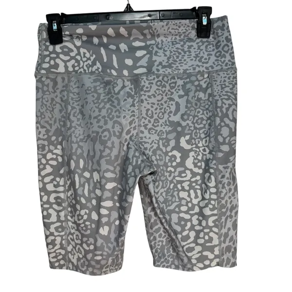 Athletic Works Leopard‎ Print Shorts Women Grey White Stretch Workout Gym Size L - Image 2
