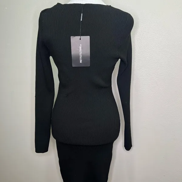 Pretty little thing black ribbed‎ knitted long sleeve Cut-Out Dress size M - Image 6
