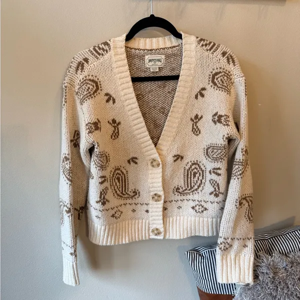 American Eagle Women's Cream and Brown Cardigan Size XS - Image 4