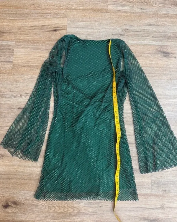 Meshki Green Sequin Backless Mesh Mini Dress - Image 3