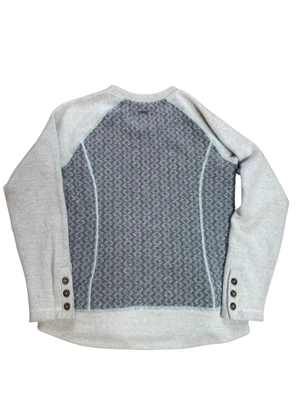 Prana Aya Gray Gravel Cable Knit Patchwork Wool Blend Sweater Large - Image 4