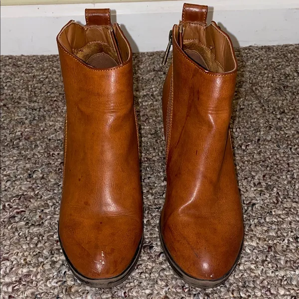 Womens BAMBOO Brown Ankle Booties With Chunky Heel - Image 2