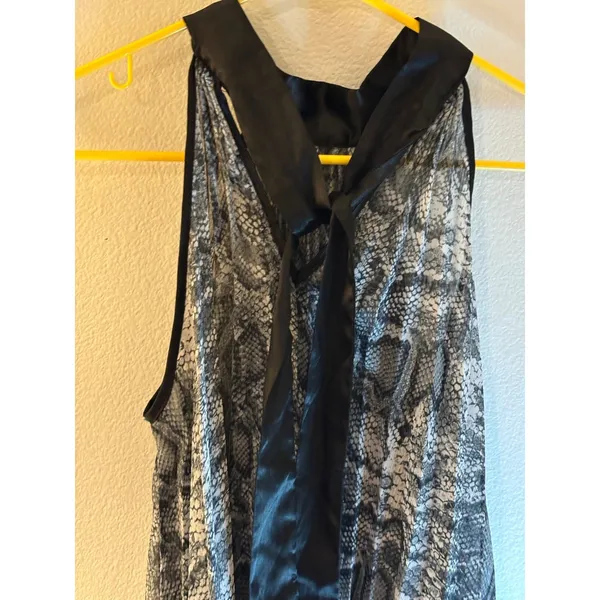 Snake Print Pleated Halter Mini Dress Black Satin Bow Trim‎ Grey White Large - Image 4