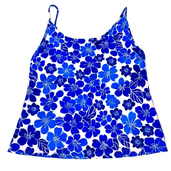 L.L.Bean Blue White Floral Tankini Swim Top Women’s Size 10 Coastal Resort Swim - Image 6