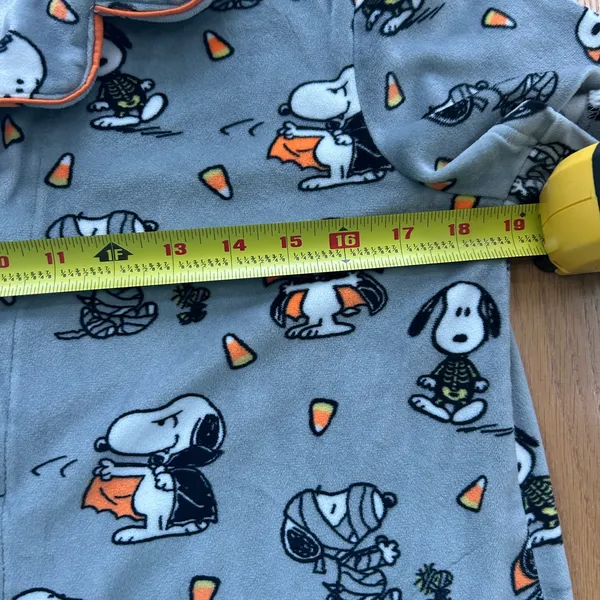 Munki Munki Peanuts Snoopy Halloween Pajama Top Grey Orange Candy Corn‎ Small - Image 7