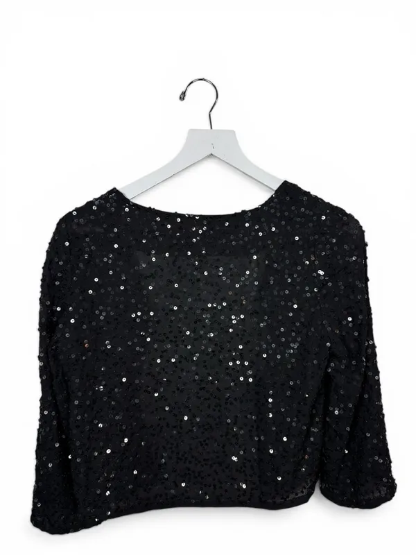 Anthropologie Silence + Noise 3/4 Sleeve Sequin Sparkle Open Jacket W2355 Sz M - Image 2