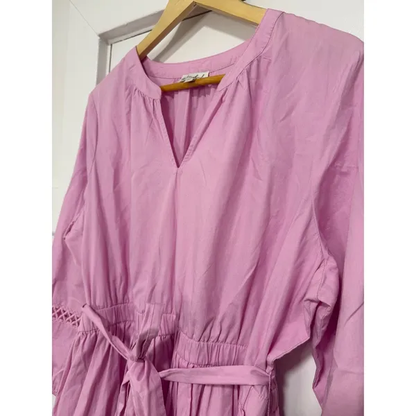 Wonderly Pink Cotton Tiered Eyelet Lace Dress Balloon Sleeve PXL - Image 7