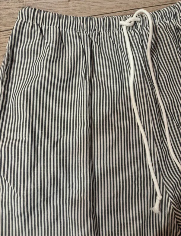 Black White Pinstripe Wide Leg Drawstring Lounge Pants Size M - Image 2