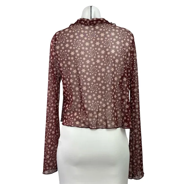Free People Marne Purple Mesh Sheer Star Ruffles Long Sleeve Crop Cardigan Top M - Image 3