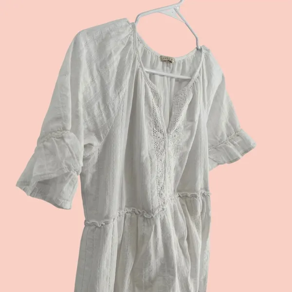 KATE & SAM Tiered Mini Dress Women‎ Size S White Eyelet Ruffle Lace Boho Summer - Image 15