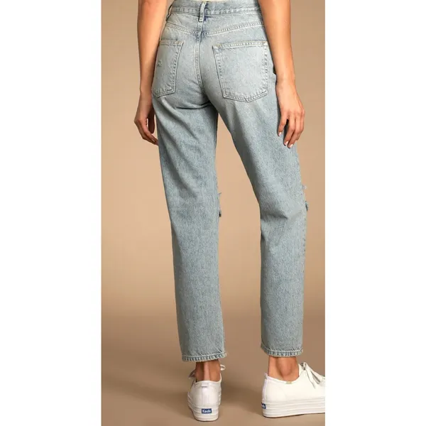 FREE PEOPLE Women's Jeans Boyfriend Distressed Button Fly Blue Acid Wash Size 30 - Image 12