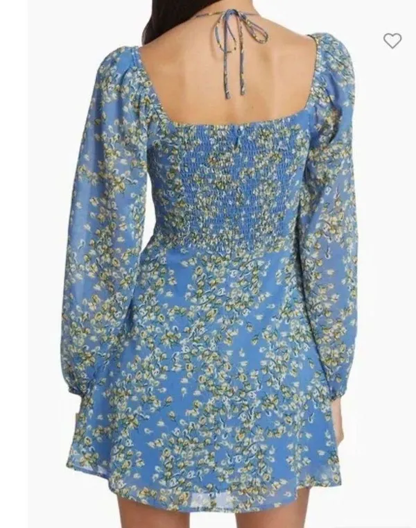 NEW Blue ASTR The Label Vivian Floral Smocked Mini Dress XS $110 - Image 6