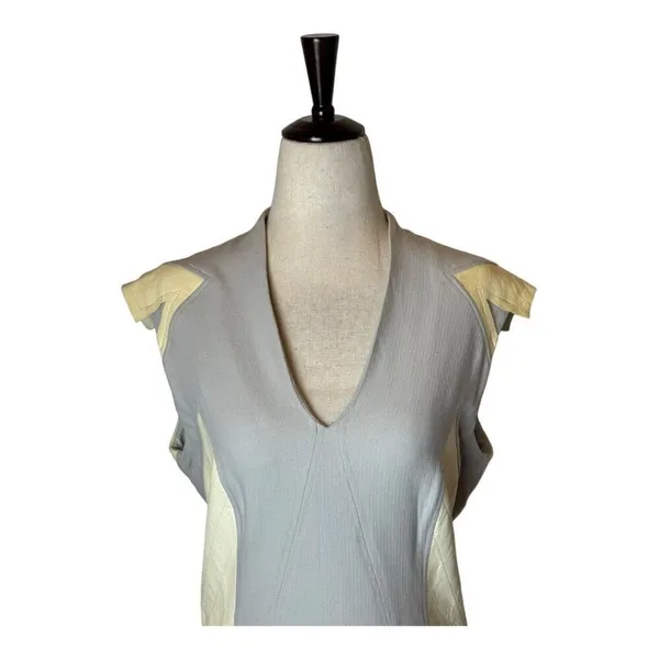 Helmut Lang Dress Women‎ 10 Gray Cream Blistered Leather Panel Sheath Mini - Image 4
