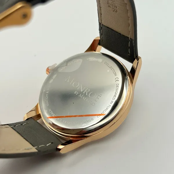 Monroe By Maestro Classique Rose Gold Tone Gray Leather Band Watch New Battery - Image 7