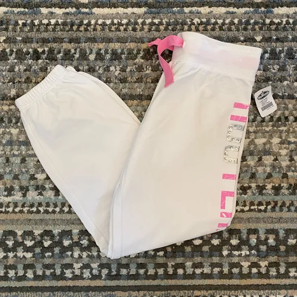 B9 New HOOTERS Capri Sweatpants Cotton Soft Stretchy Warm White/Pink Size Large - Image 2