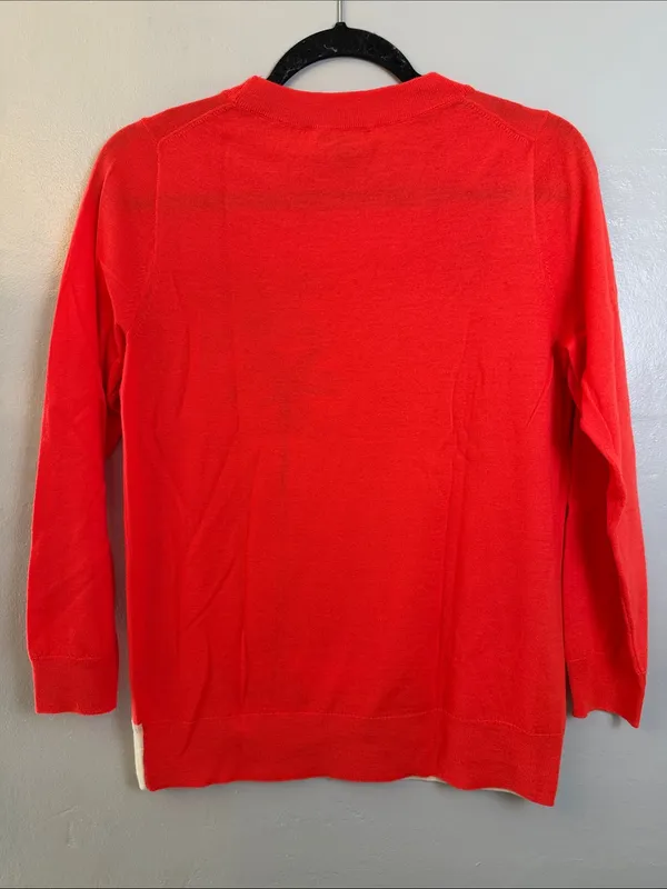 J crew Coral Sweater with Palm Tree Motif and merino wool size medium - Image 5