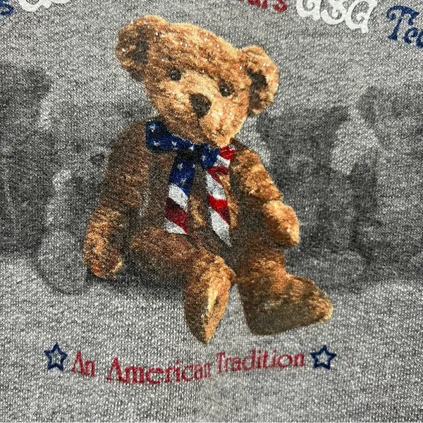 Vtg Jerzees Gray Bear Graphic large Crewneck Sweater USA American flag colorpop - Image 4