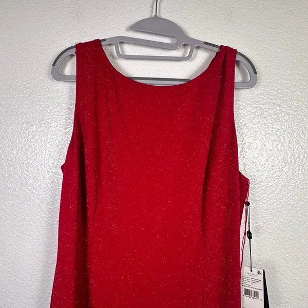 Adrianna‎ Papell Metallic Knit Cowl Back Gown True Red Womens 14 NWT - Image 6