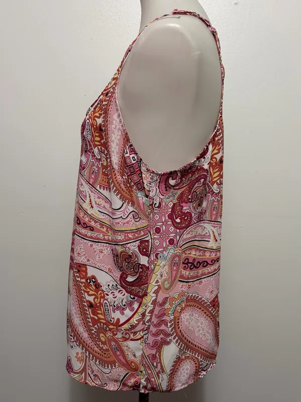 Rose & Thyme Tank Top Medium Pink Multi Paisley Racerback Boho Festival - Image 2