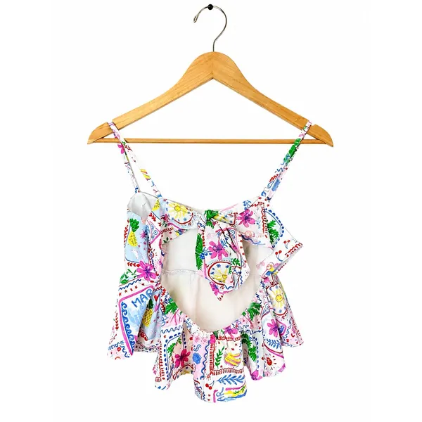 Altar'd State Tropical Postcard Peplum Cami Top Ivory Multi Swiss Dot NWT M - Image 3