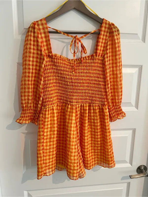 Day + Moon Gingham Romper Orange Yellow Size L - Image 7