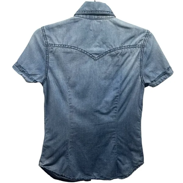 True Religion Y2K Button Front Chambray Western Rodeo‎ Top Size XS - Image 5