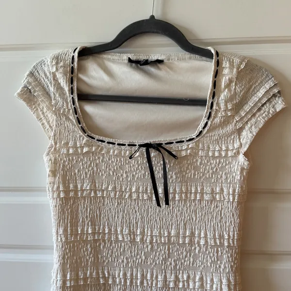 Madden NYC Cream Lace Tiered Mini Dress Ruffle Bow XS‎ Coquette Balletcore - Image 3